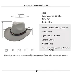 Western fedora hat with metal bull head emblem and leather band for men and women