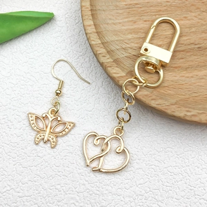 KC gold musical note and mermaid charms with heart keychain for DIY jewelry making