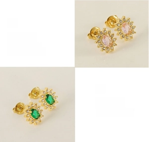 Detail view of sunflower earrings showing polished finish and zircon inlay craft