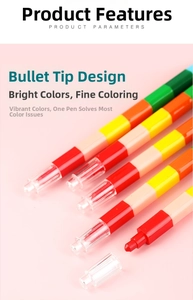 Close-up of stacking crayon pencils with bullet design and vibrant colors for drawing