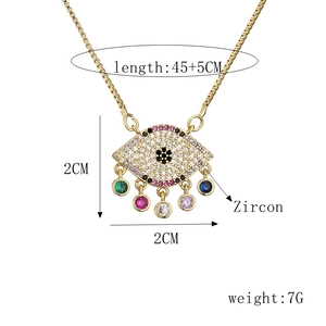 Detail view of zircon evil eye pendant necklace with specific dimensions and weight