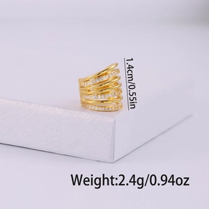Layered gold-plated ear cuff with zircons, 1.4cm height, multi-row spiral design