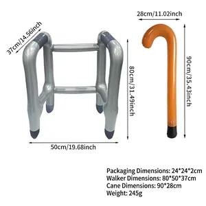 Inflatable walker and cane set for Halloween costumes, including silver PVC frame and cane