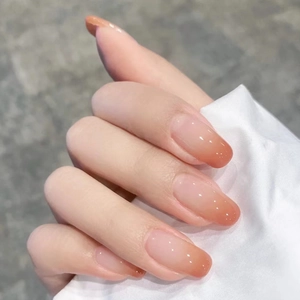 A413 Oval Shape Gradient Ombre Glossy False Nails Natural Pink Simple Chic Wearable Finger Manicure Tool