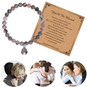 Natural stone beaded bracelet with ladybug charm and You Will Be Missed greeting card