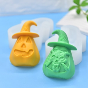 Halloween wizard pumpkin and skull silicone molds for soap and candle baking DIY