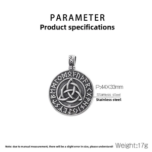 Detailed macro view of vintage Viking stainless steel pendant with Nordic runes