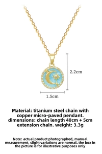 Detailed specs of celestial star and moon pendant in titanium steel with measurements