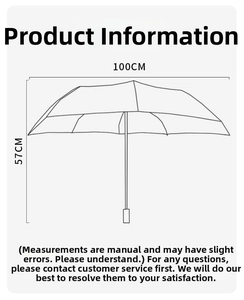 Detailed size chart showing 100cm diameter and 57cm height for the folding umbrella