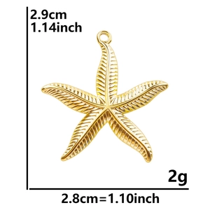 Pendentif étoile de mer en acier inoxydable 304 doré 18k, dimensions 2,8 x 2,9 cm