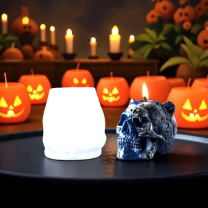 Skull and bear head silicone mold for DIY Halloween scented candles with detailed texture