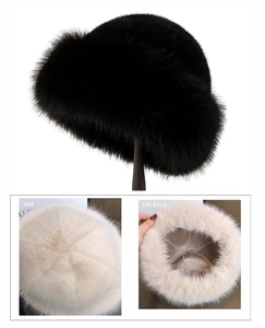 Detail view of winter faux fur bucket hat with soft plush texture and smooth inner lining