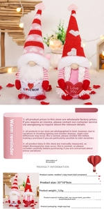 Detail of Mother's Day gnomes with I LOVE MOM hearts and knitted fabric texture