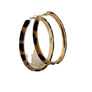 Leopard print leather hoop earrings with golden inner frame for a stylish women's look