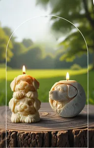 Detalle del molde de silicona para velas de cachorros sobre una base de madera
