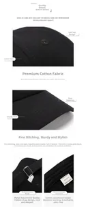 Detailed view of 100% cotton black baseball cap with soft top and adjustable metal buckle