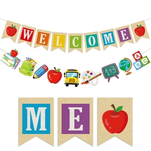 Welcome Back To School Banners Burlap Letter Banner Classroom Party Decoration School Bus Book Patterns School Supplies