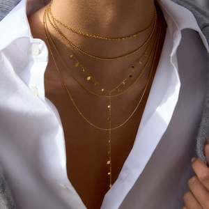 Collier multi-rangs en acier inoxydable doré 18K avec pendentifs en forme de losange