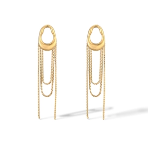 Elegant 18K gold plated stainless steel tassel earrings featuring long box chain fringe