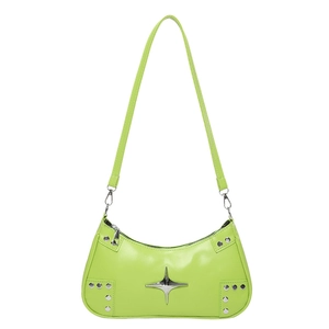 Sac bandoulière minimaliste en PU vert fluo avec clous en étoile et rivets argentés