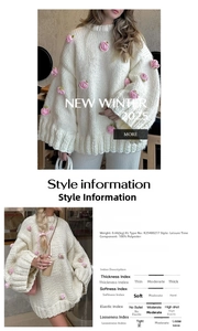 Detail view of a white knitted sweater featuring pink floral 3D rose appliques
