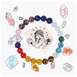 Detail of 8mm healing stone bracelet with lotus charm for anxiety and stress relief