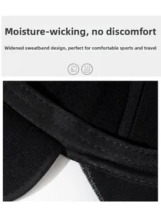 Detail of the widened sweatband inside a winter thermal hat for sweat-wicking comfort