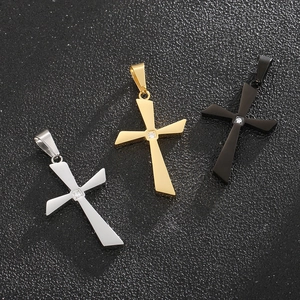 Minimalist hip hop cross pendants in silver, gold and black with central zircon stones