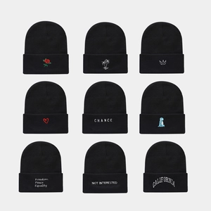 Knit Beanie Hat Acrylic Cuffed Warm Winter Cap Embroidery Rose Crown Palm Tree Streetwear Casual Unisex Outdoor