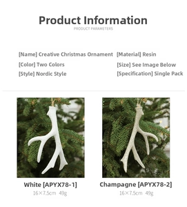 Detail view of resin reindeer antler Christmas ornaments with Nordic style texture and specs