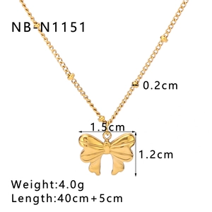 Macro shot of gold-plated butterfly pendant with beaded chain dimensions and specs