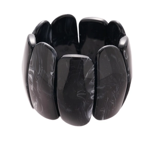 Acrylic black marble rectangle stretch bracelet with white ink pattern for women