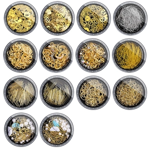 14-pack nail art decoration set with gold stars, silver studs and mixed metal charms