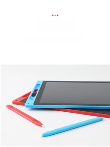 Detail view of 8.5-inch LCD writing tablets in blue and red colors with stylus pens