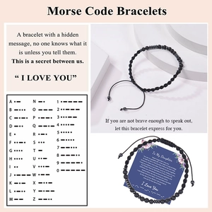 Bracelet code morse en pierre de lave noire pour femme avec carte I Love You et guide