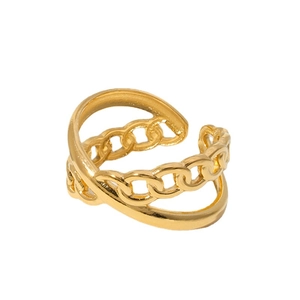 Adjustable gold titanium steel double layer ring featuring a smooth band and chain design