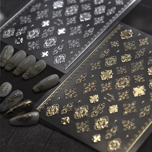 3D Embossed Nail Art Stickers Gold Silver Foil Baroque Retro Style Self Adhesive Manicure Decoration For Women