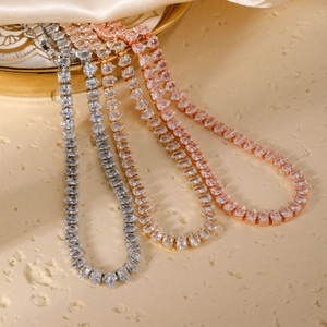 Elegant pear-cut cubic zirconia tennis necklace in silver, gold, and rose gold finishes