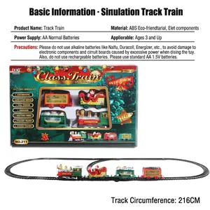 Christmas electric train track set with classic locomotive and colorful holiday carriages