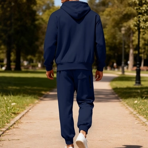 Tuta sportiva da uomo blu navy in pile con cappuccio per attività all'aperto
