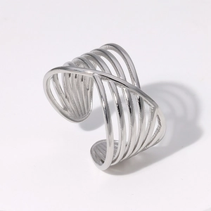 Minimalist silver multi-layer overlapping stainless steel open ring for women