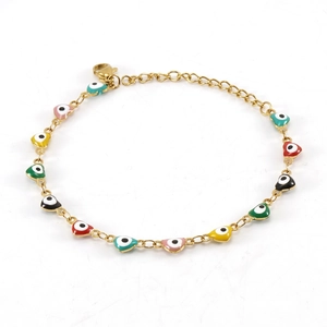 Bracelet coeur en acier inoxydable doré avec des charmes colorés de l'œil maléfique