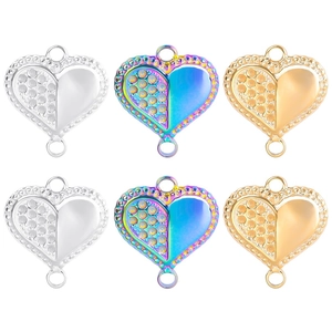 Heart Stainless Steel Pendant Connector Double Hole Polished Textured DIY Jewelry Making Accessories For Necklaces