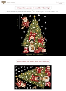 Detail showing Santa Claus and Christmas tree PVC stickers layout for toilet decoration