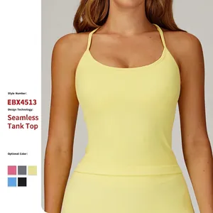 Seamless Cross Back Yoga Vest For Women Ribbed Polyamide Spandex Sports Bra With Padding Running Fitness Slim Fit Camisole Top