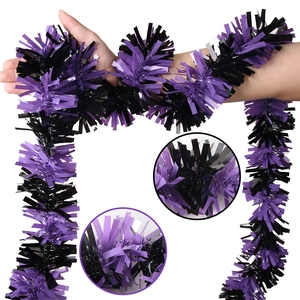 2M dense black and purple Halloween tinsel garland for festive party atmosphere decoration