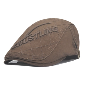 Deep brown quilted ivy cap with BUSTLING embroidery and adjustable side metal buckle