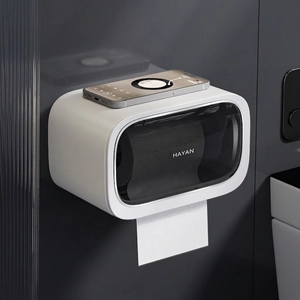 Wall Mounted Tissue Box Waterproof Plastic Toilet Paper Holder With Storage Shelf No Punching Transparent Window For Bathroom