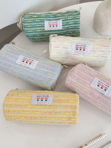 Estuche Tejido de Gran Capacidad Estilo Ins Con Parche de Tulipán Neceser Cilíndrico Organizador de Cosméticos Para Escuela Mujer