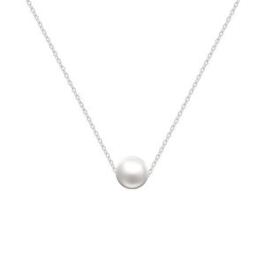 Elegant silver chain necklace featuring a single white round pearl pendant for women